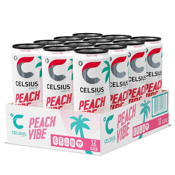 Sparkling Energy Drink - Peach Vibe - 12oz. (12 Cans)