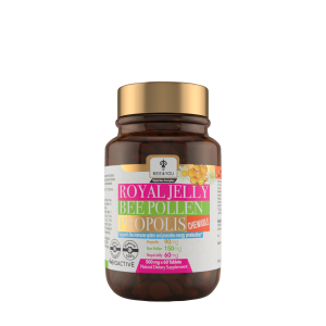 Triple Bee Complex: Royal Jelly Bee Pollen Propolis Chewable 500mg - 60 Tablets (30 Servings)