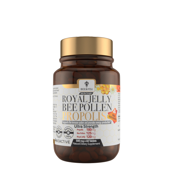 Triple Bee Complex: Royal Jelly Bee Pollen Propolis 500mg - 60 Tablets (30 Servings)