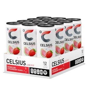 Sparkling Energy Drink - Peach Vibe - 12oz. (12 Cans) - Strawberry Guava, 12 Pack 4 Servings,
