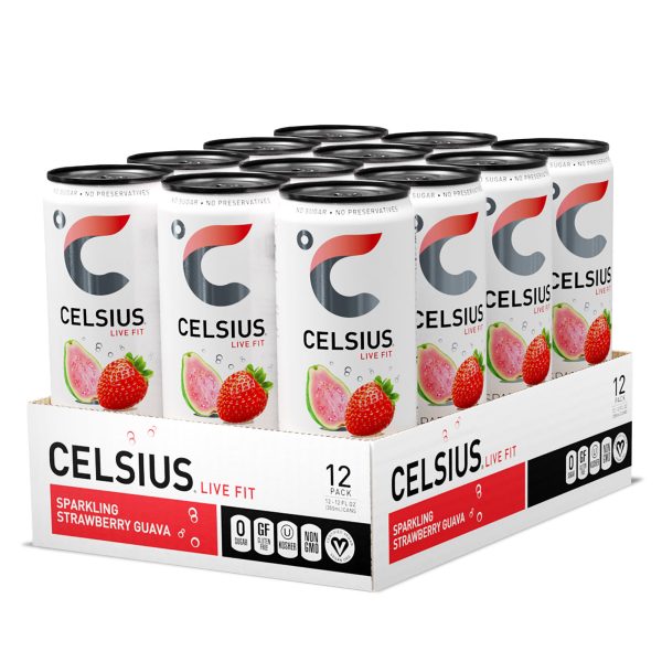 Sparkling Energy Drink - Peach Vibe - 12oz. (12 Cans) - Strawberry Guava, 12 Pack 4 Servings,