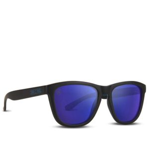 LXE Sunglasses Black Frames Blue Mirror Lenses