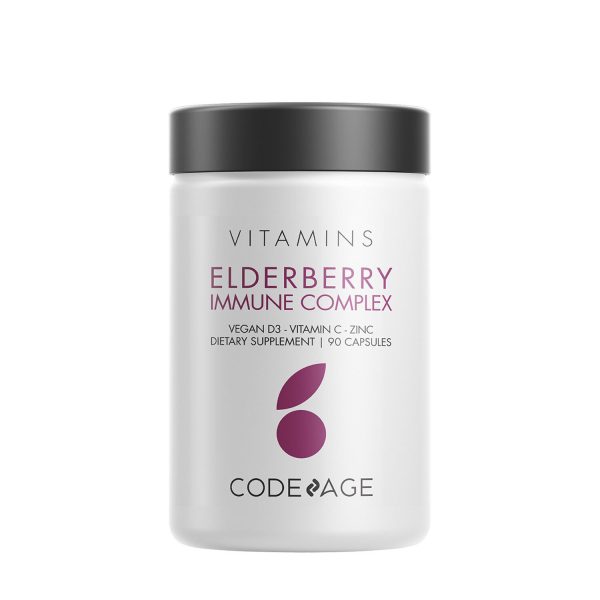 Elderberry Immune Complex - Daily Vitamin C - Vegan D3 & Zinc Supplement - 90 Capsules (30 Servings)